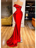 Red Off The Shoulder Mermaid Prom Dress Evening Dress With Pleats,