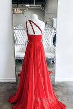 Red one shoulder Prom Dresses Long red Prom Dresses