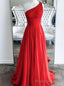 Red One Shoulder Pleats Prom Dress