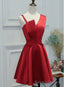 Red One Shoulder Satin Knee Length Homecoming Dress Prom Dress, Short Prom Dress Formal Dress