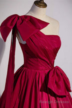 Red One Shoulder Satin Long Prom Dress, A Line Prom Prom Dress