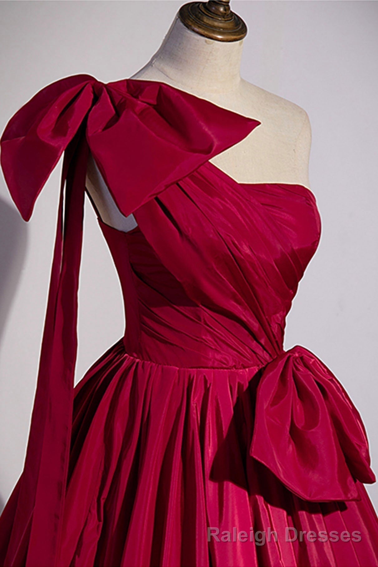 Red One Shoulder Satin Long Prom Dress, A Line Prom Prom Dress