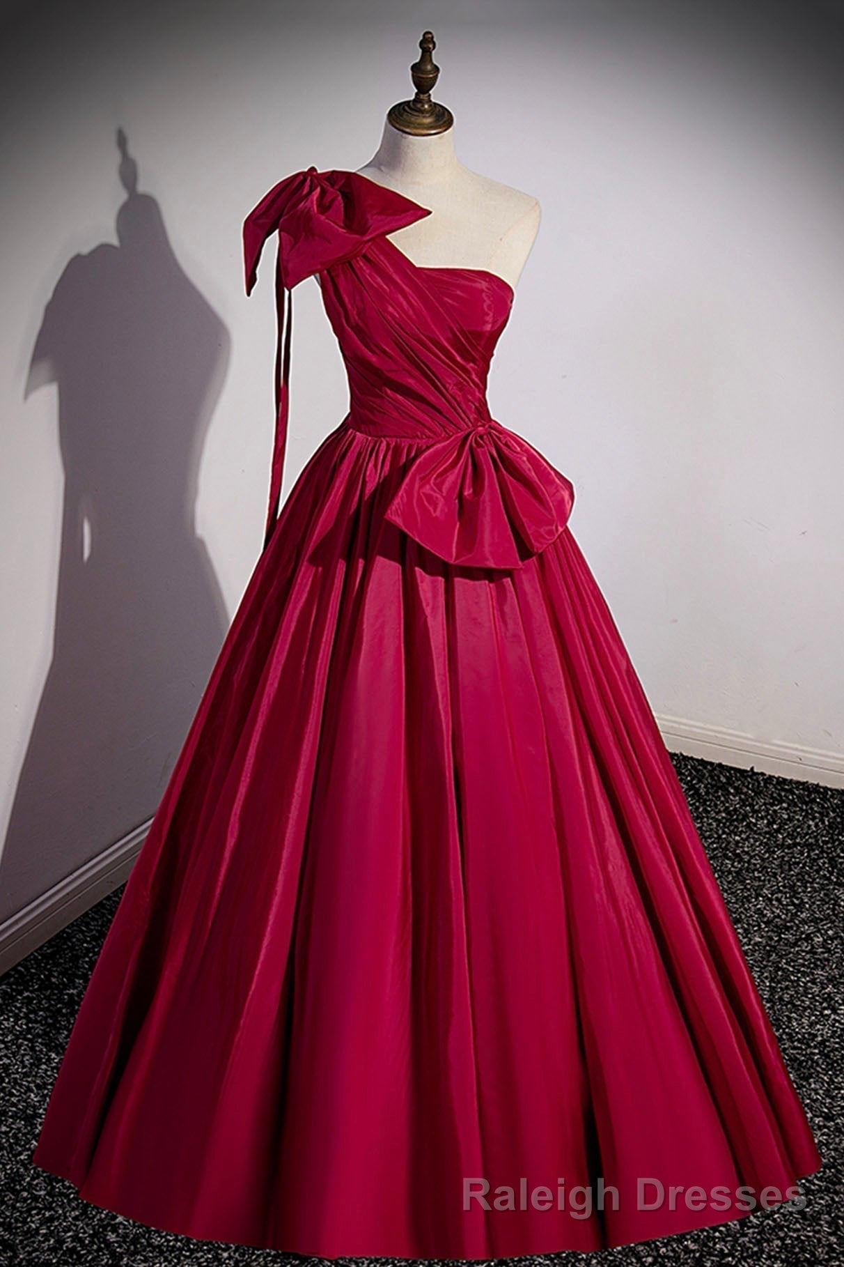 Red One Shoulder Satin Long Prom Dress, A Line Prom Prom Dress Secondary image