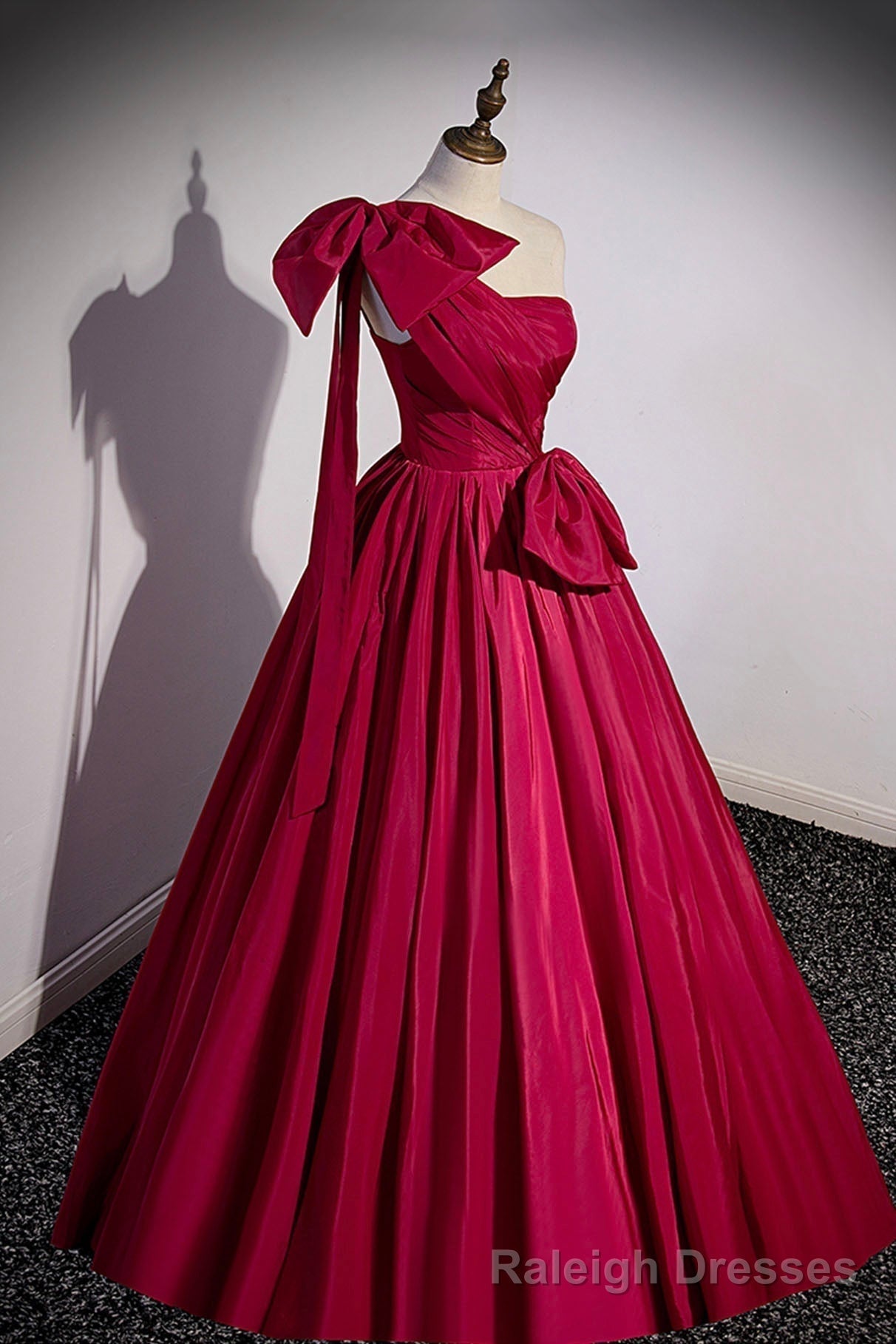 Red One Shoulder Satin Long Prom Dress, A Line Prom Prom Dress Main image
