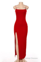 Red Prom Dress, Gorgeous Spaghetti-Straps Mermaid Prom Dress Long With Split Prom Gown