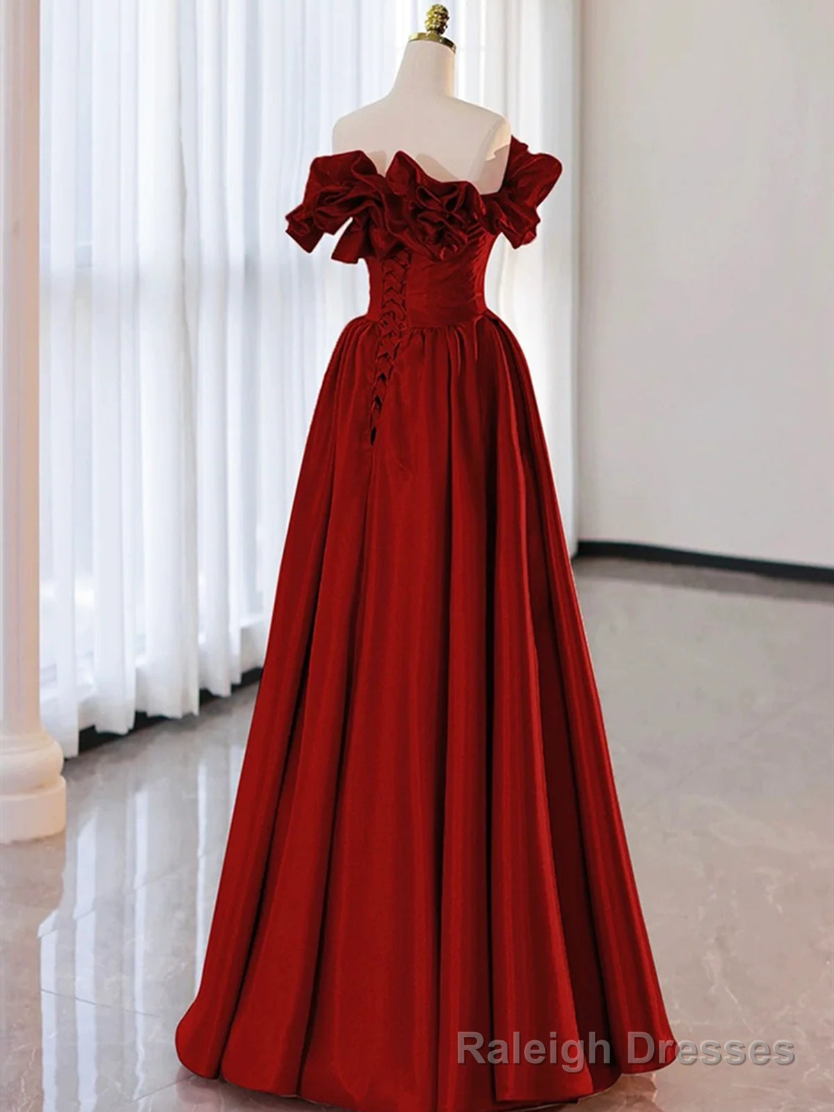 Red Pink Satin Long Prom Dresses, Red Pink Satin Long Formal Evening Dresses Main image