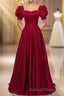 Red Puff Sleeve Prom Dress / Red Bridesmaid Dress / Victorian Dress