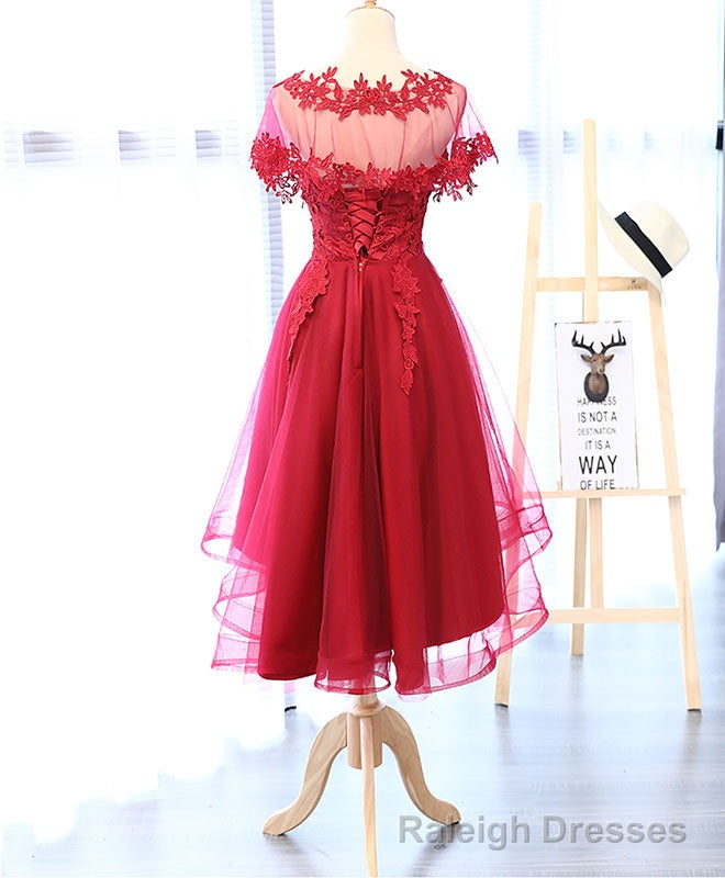 Red Round Neck Lace Tulle Short Prom Dress Secondary image