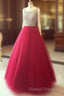 Red Round Neck Tulle Rhinestones Long Prom Dress, Red Evening Dress