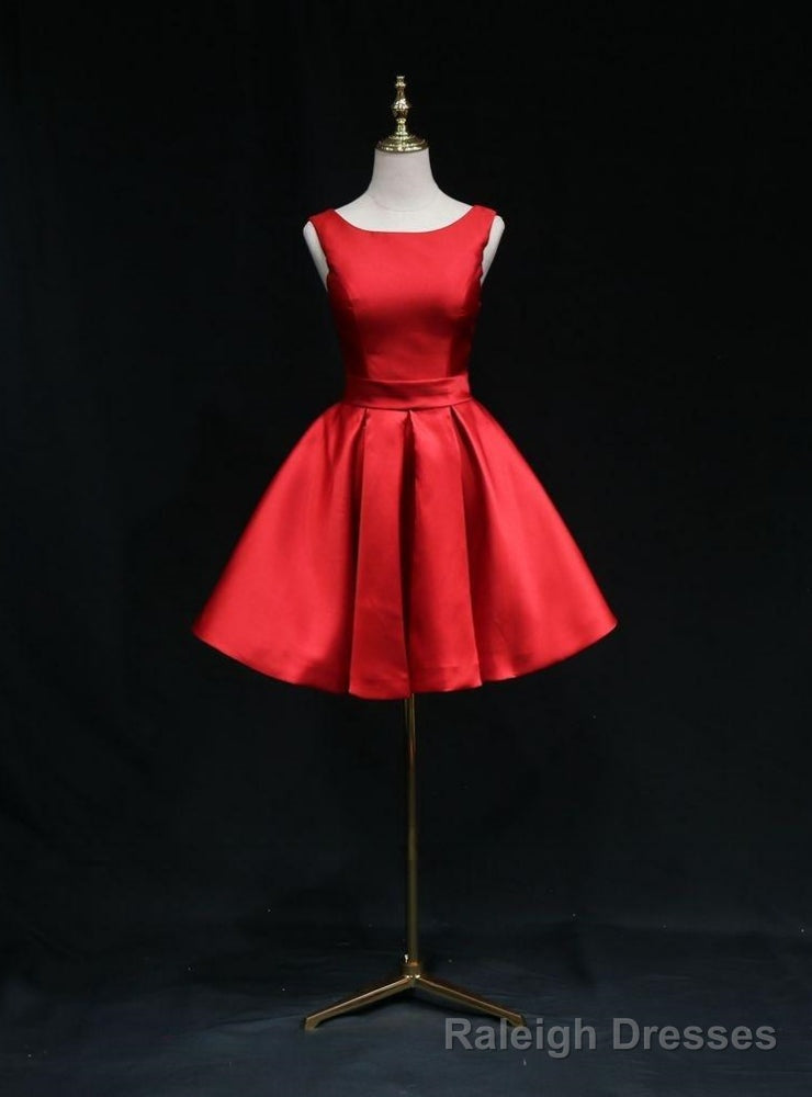 Red Satin Backless Bow Homecoming Dress Main image