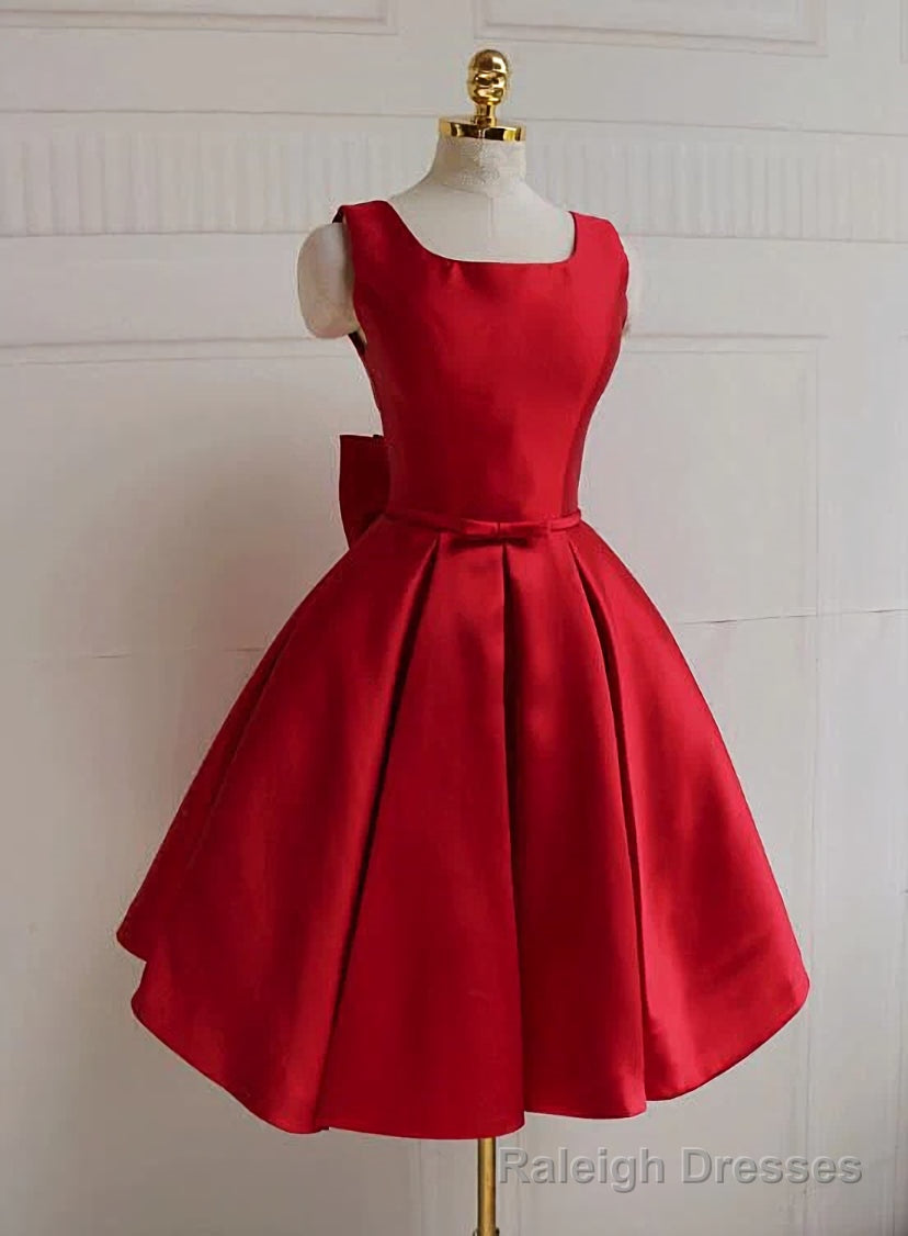 Red Satin Backless Short Party Dress, Red Homecoming Dresses Main image