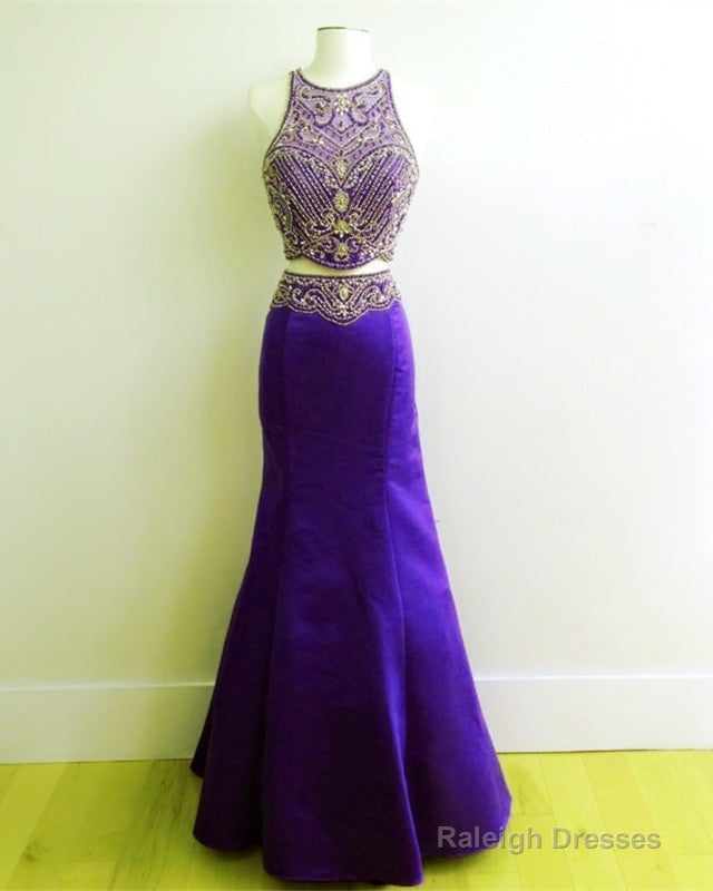 Red Satin Beaded Two Piece Mermaid Formal Gown