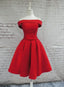 Red Satin Homecoming Dress Off Shoulder Prom Dresses Knee Length Prom Dresses