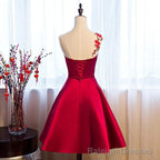 Red Satin Knee Length Prom Dress, Cute Bridesmaid Dress