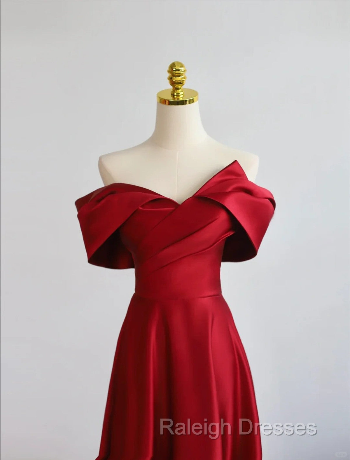 Red Satin Off Shoulder Sweetheart Long Party Dress, Red Satin Prom Dress Secondary image
