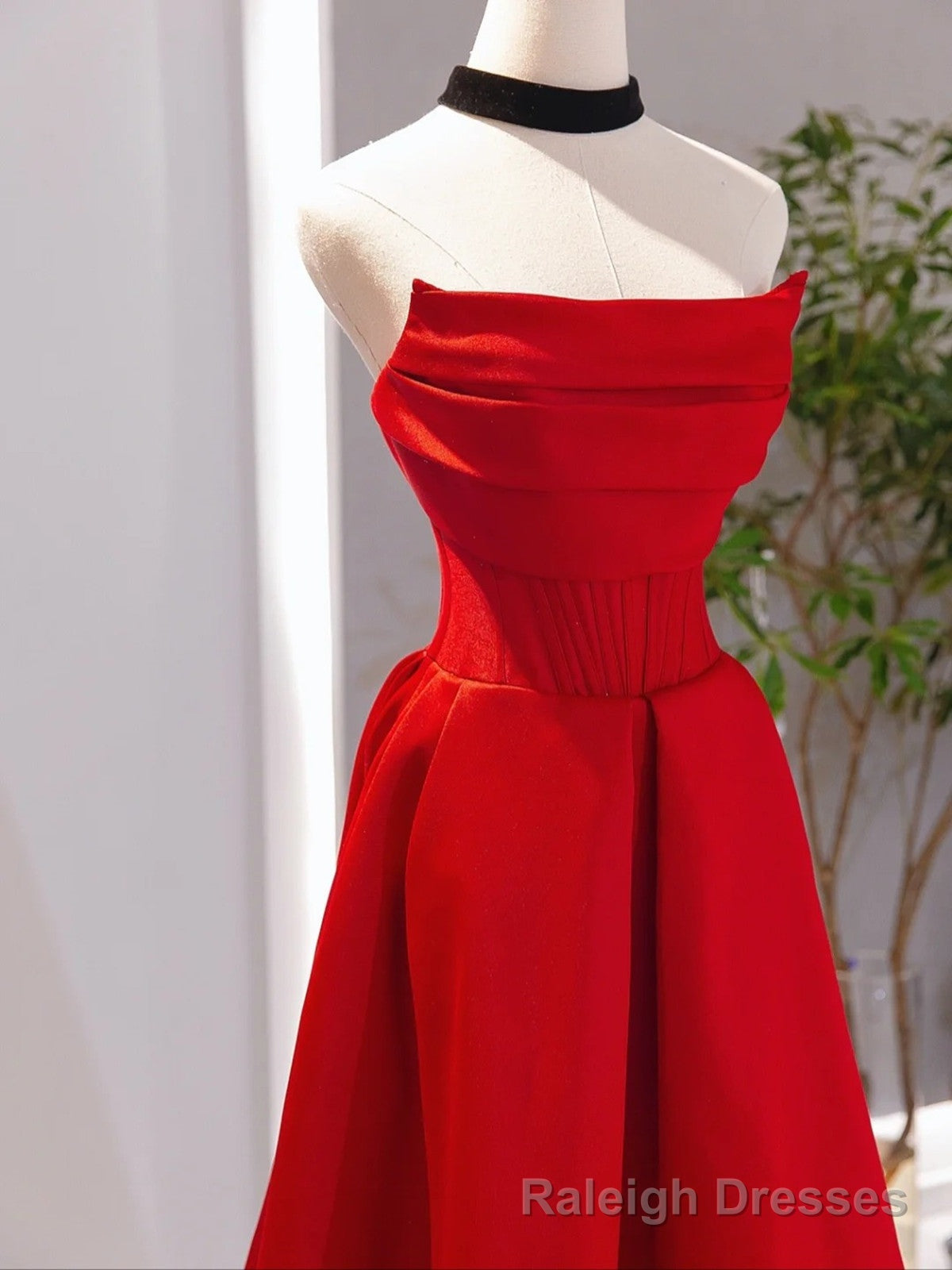 Red Satin Red Satin A-line Scoop Long Party Dress, Red Satin Prom Dress