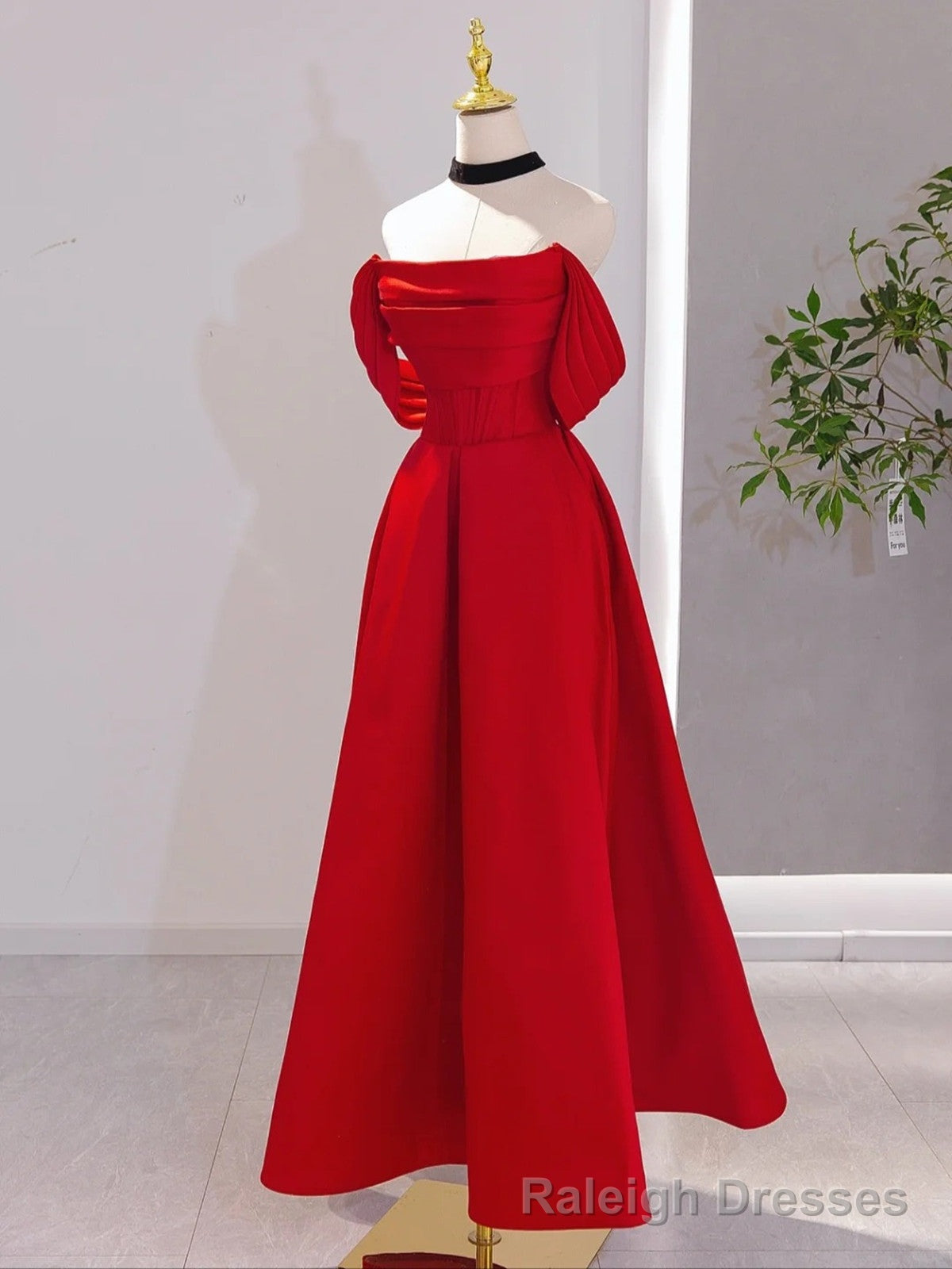 Red Satin Red Satin A-line Scoop Long Party Dress, Red Satin Prom Dress Main image