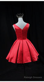 Red Satin Round Neckline Prom Homecoming Dress Red Short Party Dress prom dresses shops