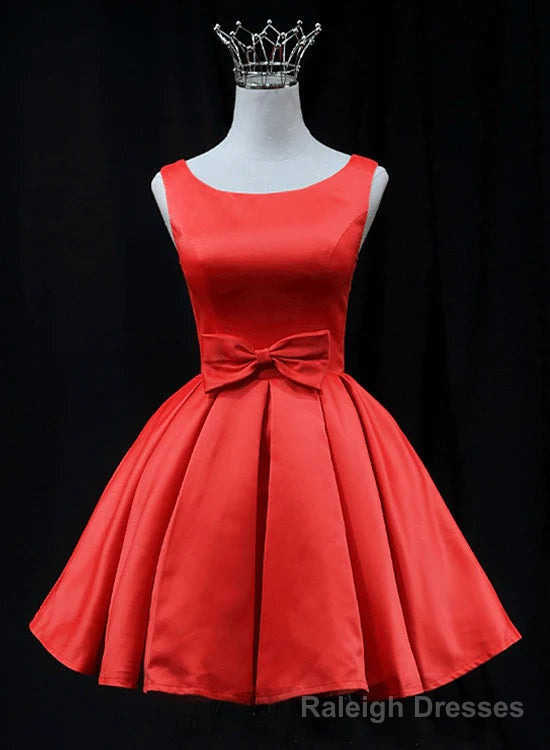 Red Satin Round Neckline Prom Homecoming Dress Red Short Prom Dress shops Main image