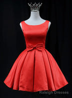 Red Satin Round Neckline Prom Homecoming Dress Red Short Prom Dress shops