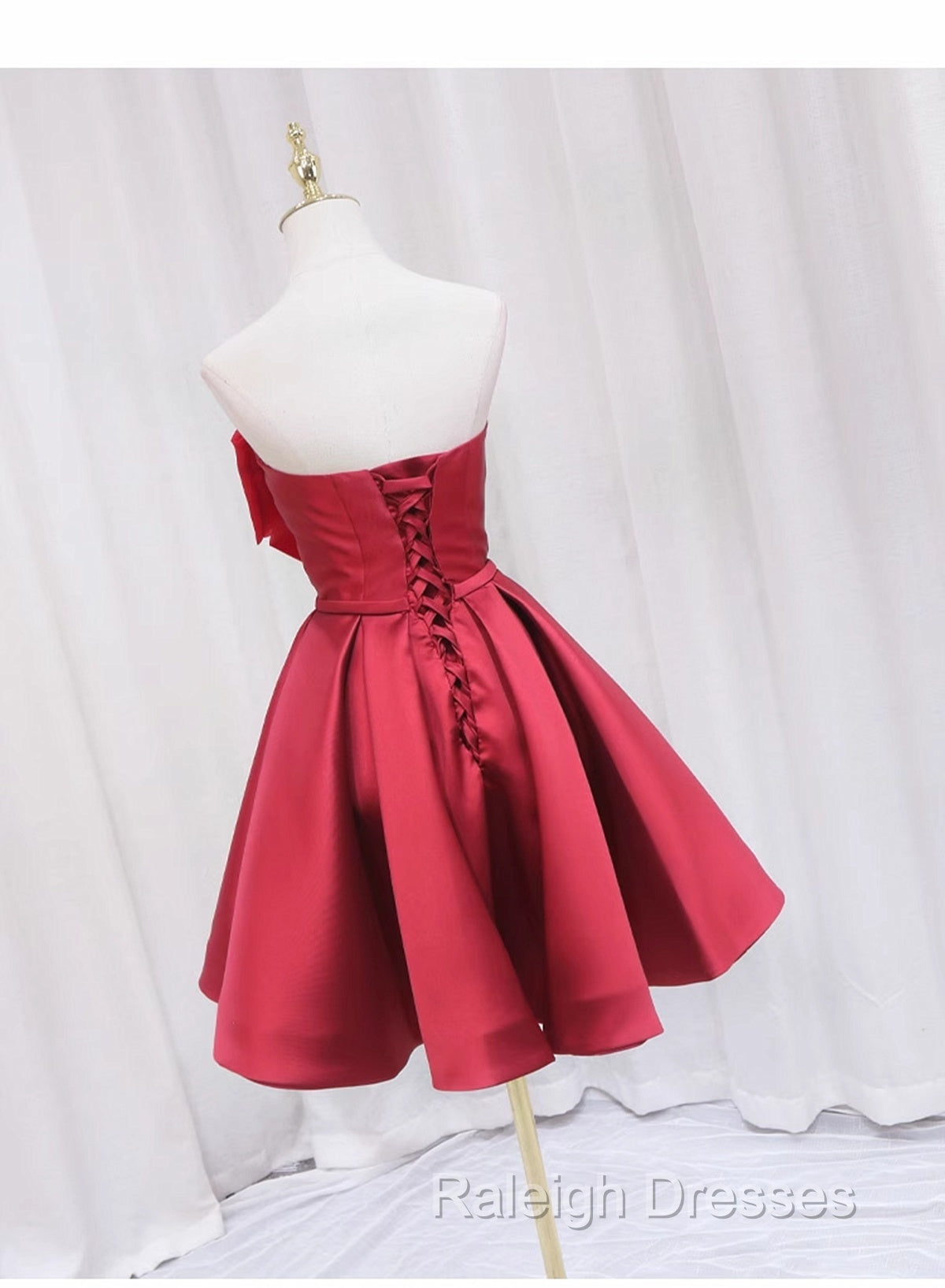 Red Satin Short Prom Dress Party Dress, Lovely Red Knee Length Homecoming Dress
