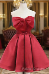 Red Satin Short Prom Dress Party Dress, Lovely Red Knee Length Homecoming Dress