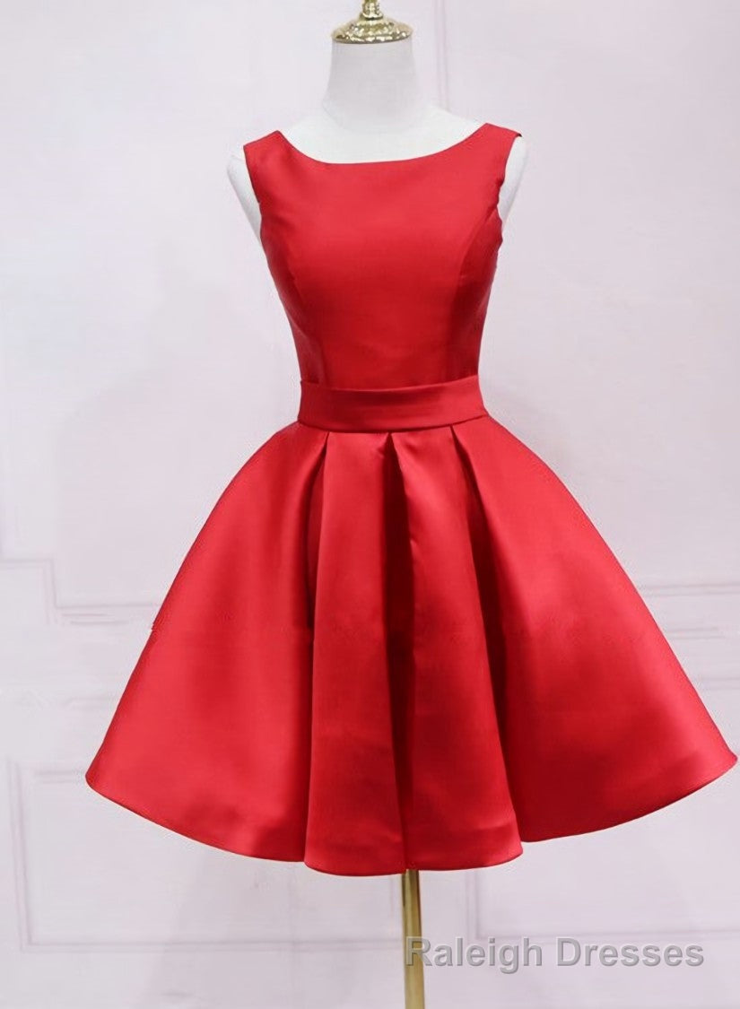 Red Satin Short Simple Backless Party Dress, Red Homecoming Dress Main image