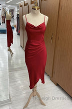 Red Satin Slip Bridesmaid Dress