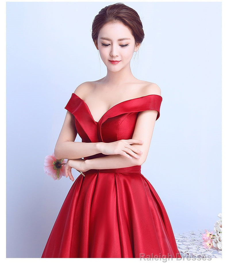 Red Satin Sweetheart Off Shoulder Long Formal Dress Evening Gown, Red Long Ball Gown Party Dress Secondary image