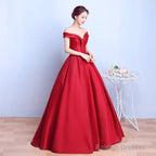 Red Satin Sweetheart Off Shoulder Long Formal Dress Evening Gown, Red Long Ball Gown Party Dress
