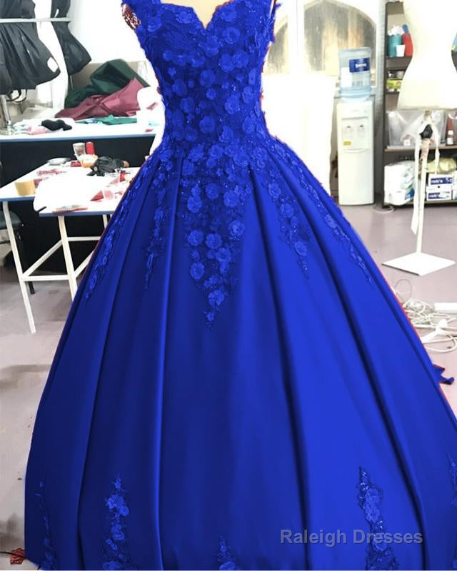 Red Satin V-Neck Wedding Dress Ball Gowns With 3D Lace Flowers