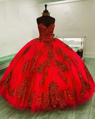 Red Sequin Embroidery Sweetheart Quinceanera Dresses