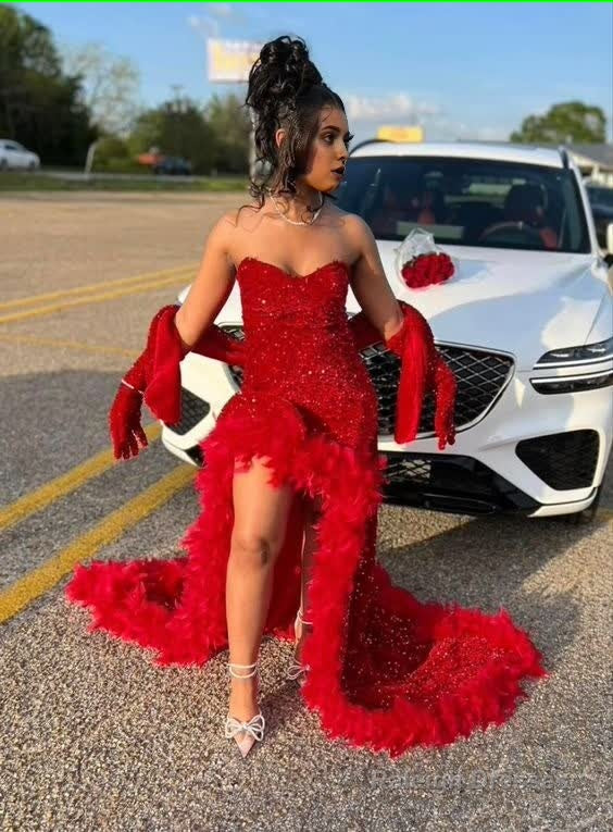 Red Sequin Long Prom Dresses with Slit Elegant Formal Dresses Secondary image