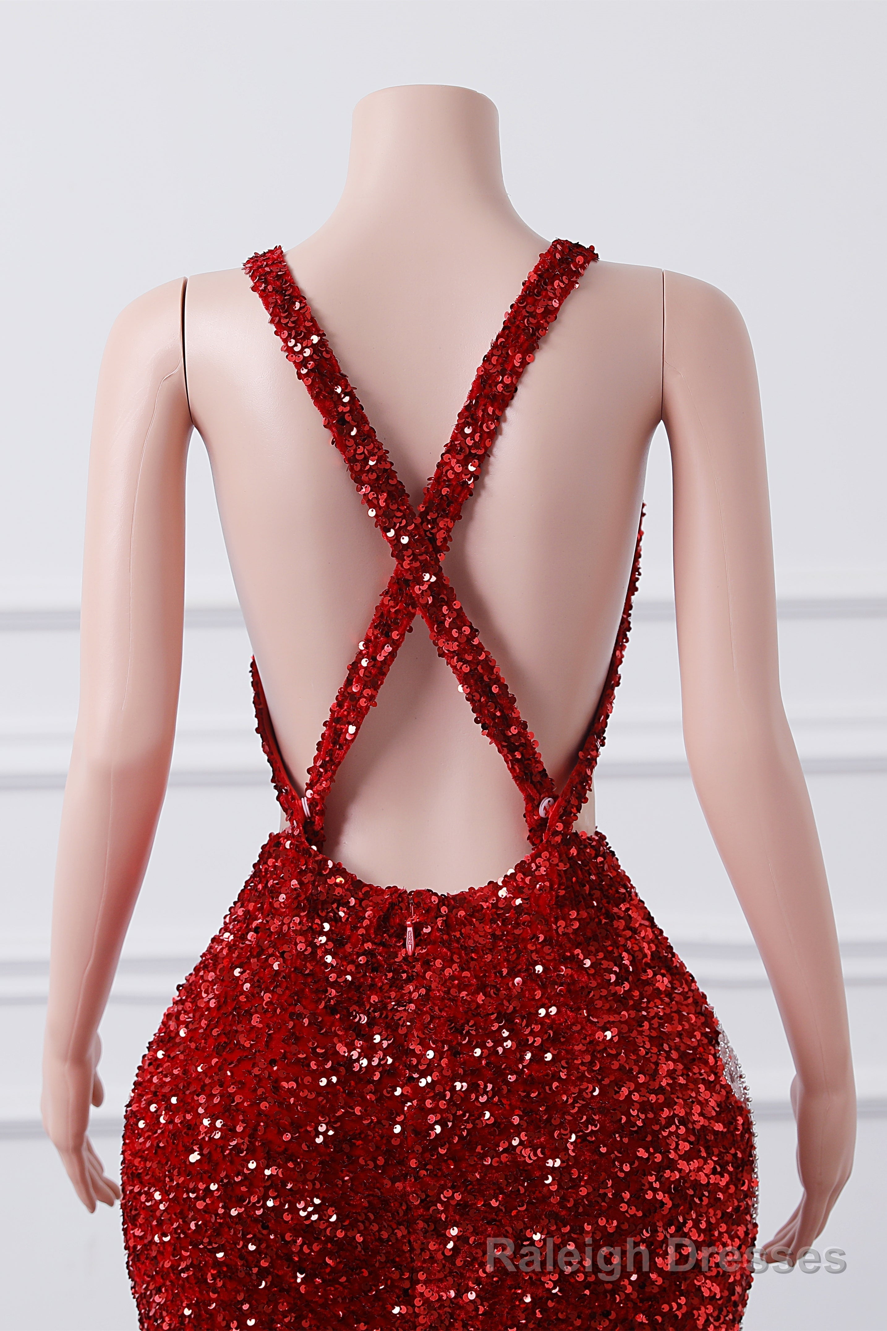 Red Sequin Mermaid Prom Dresses Luxury Silver Crystal Beaded Sheer Neck Long Formal Party Evening Gowns for Black Girls