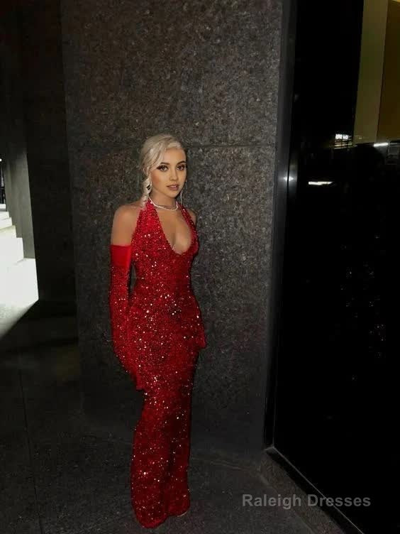 Red Sequins Long Prom Dress Sheath Deep V Neck Evening Dress Secondary image