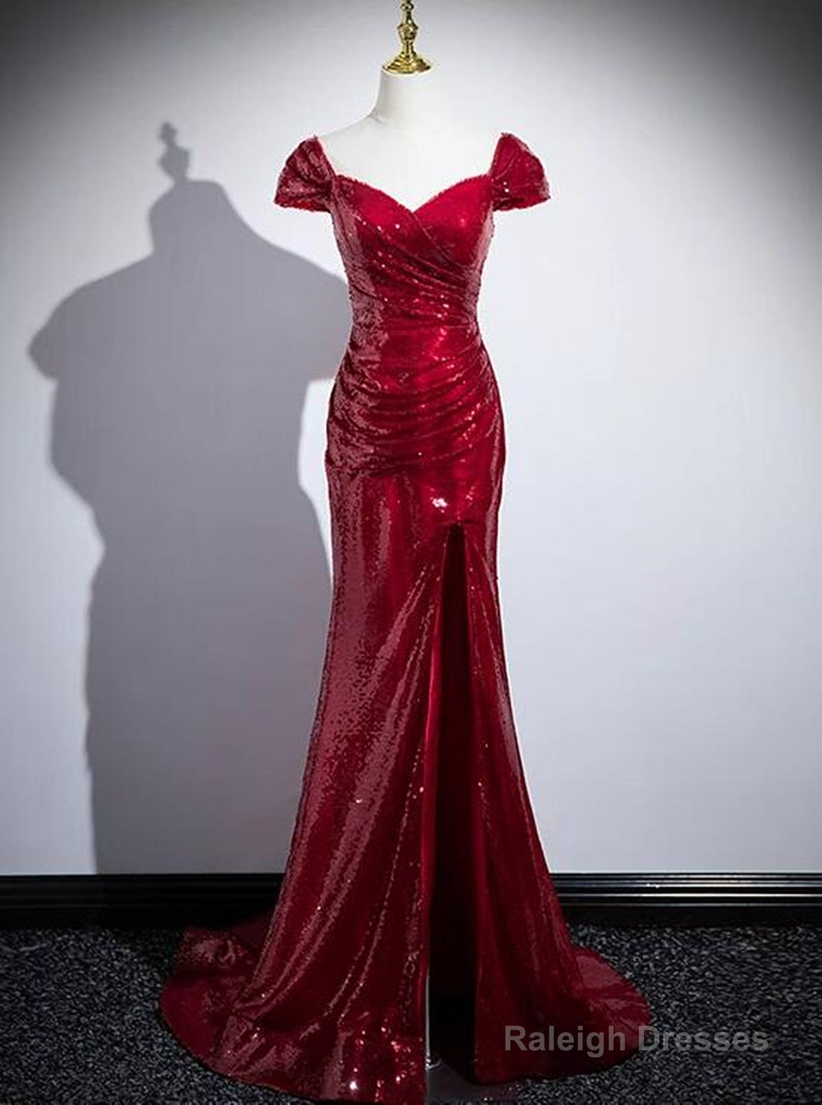 Red Sequins Mermaid Long Off Shoulder Prom Dresses Red Sequins Prom Dresses