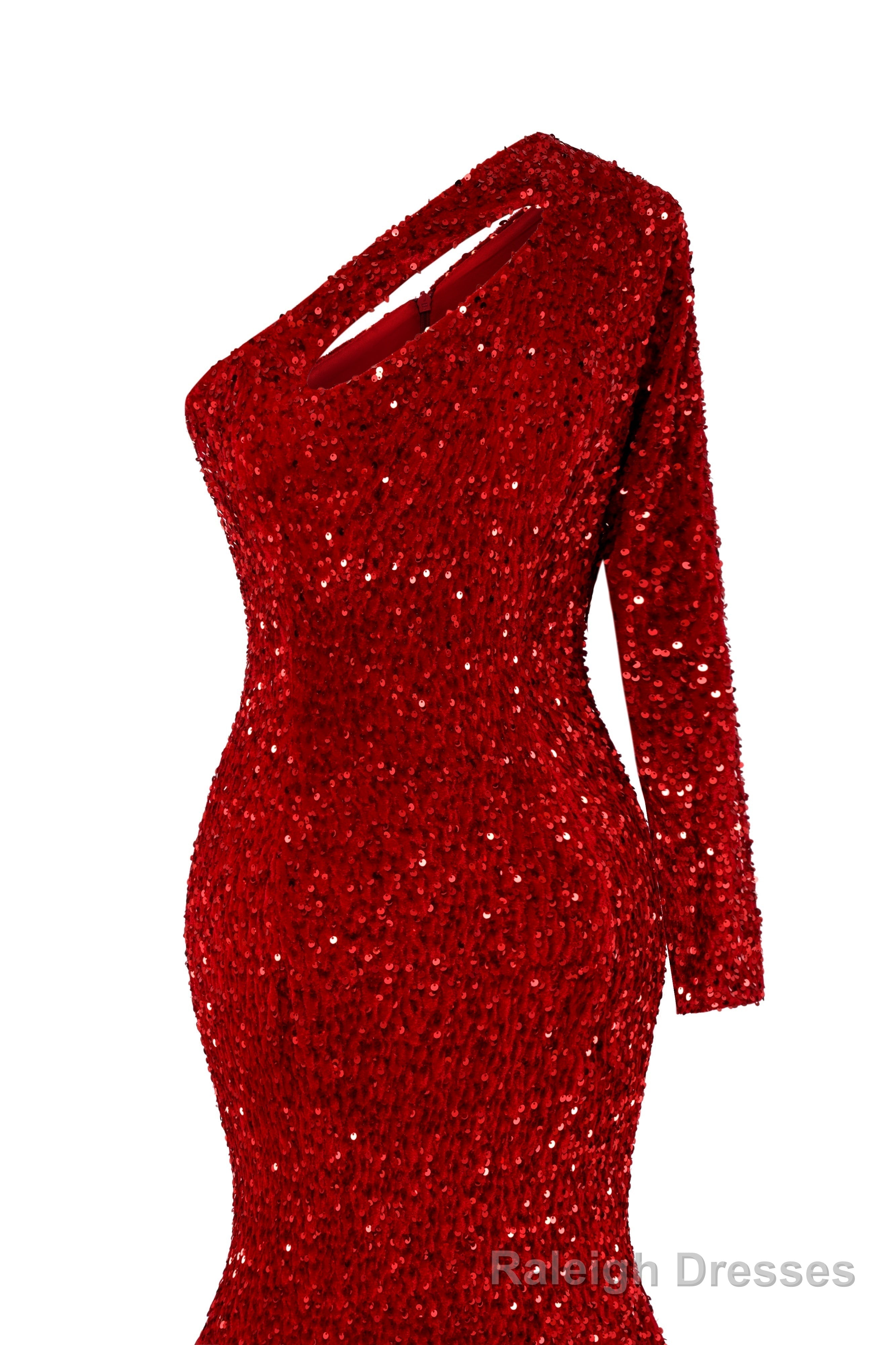 Red Sequins Mermaid Prom Dresses One Shoulder Evening Dresses Floor Length Wedding Party Gowns