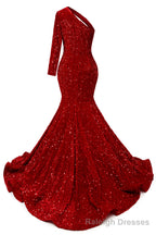 Purple Sequins Mermaid Prom Dresses One Shoulder Evening Dresses Floor Length Wedding Party Gowns