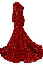Purple Sequins Mermaid Prom Dresses One Shoulder Prom Dresses Floor Length Wedding Prom Gown