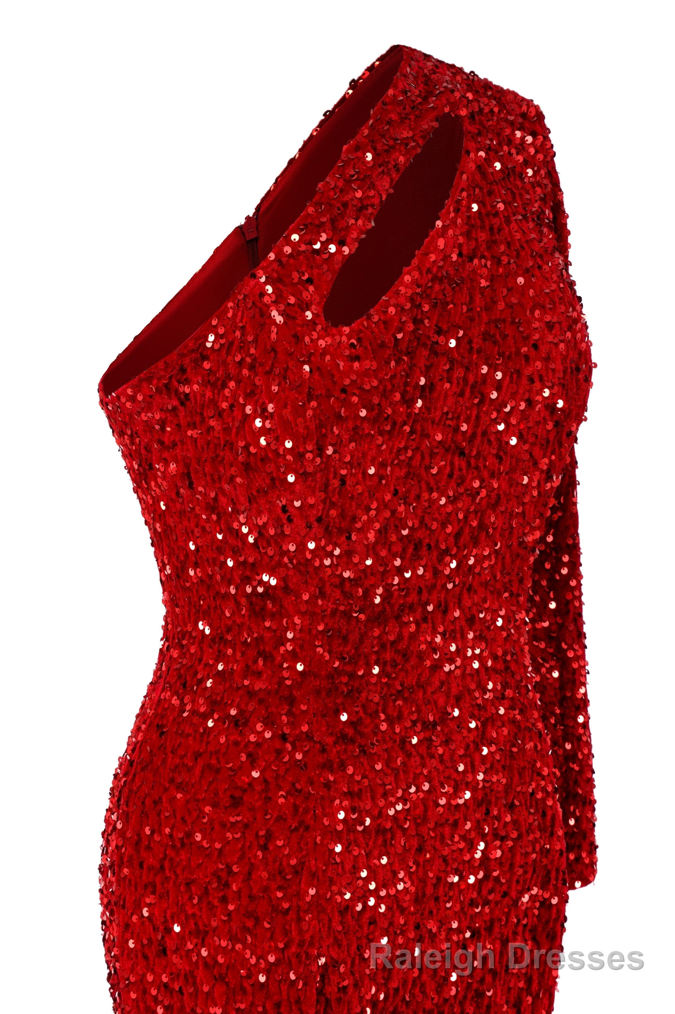 Red Sequins Mermaid Prom Dresses One Shoulder Evening Dresses Floor Length Wedding Party Gowns