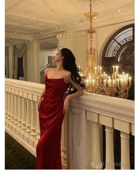 Red Sheath Long Prom Dresses Slit Evening Party Dress