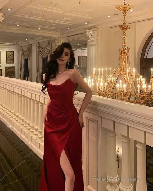 Red Sheath Long Prom Dresses Slit Evening Party Dress Main image