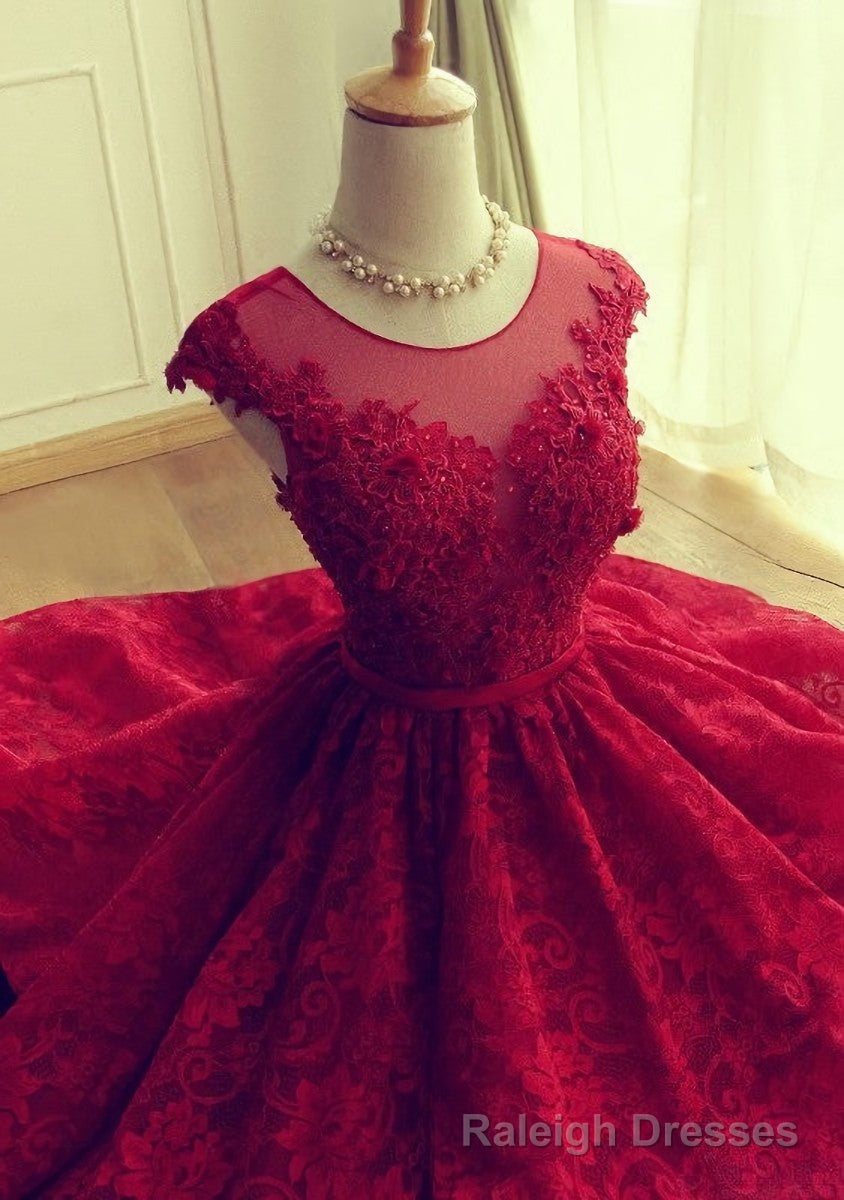 Red Short Lace Homecoming Dresses,Knee-length Prom Dress,Party Gown Main image