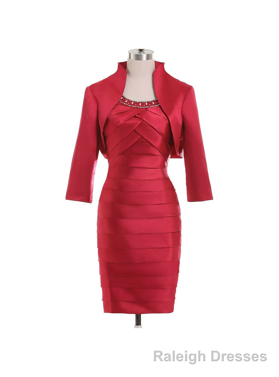Red Short Mother Of The Bride Dresses Suits With Jackets Pleats Satin