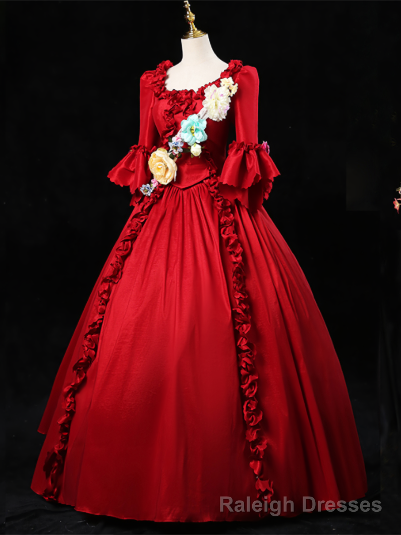 Red Short Sleeve 3D Flower Victorian Vintage Dress Main image
