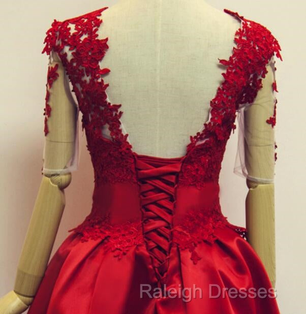 Red Short Sleeves Satin And Applique Homecoming Dresses, Red Short Prom Dresses, Formal Dress Secondary image
