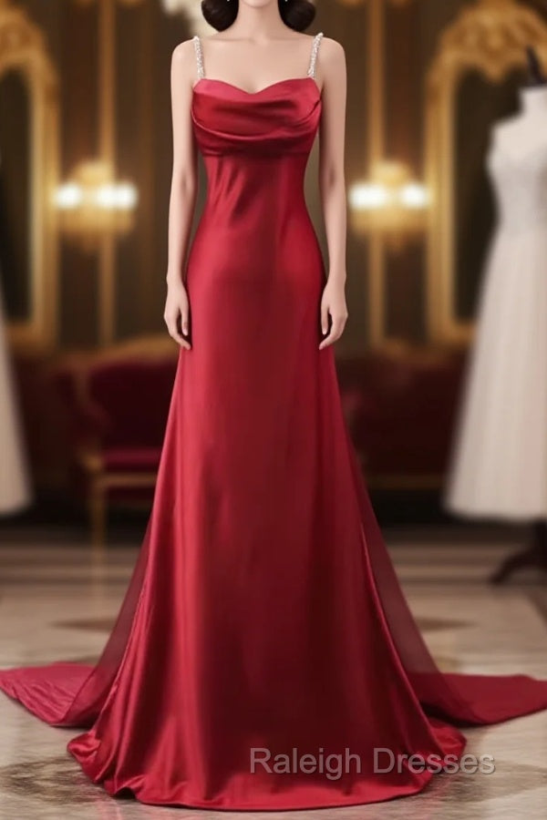 Red Soft Satin Long Party Dress Evening Dress, Red A-Line Formal Dress Main image