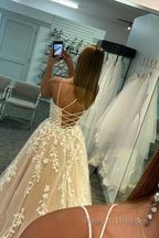 Red Spaghetti Straps Long Prom Dress with Appliques