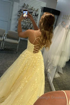 Red Spaghetti Straps Long Prom Dress with Appliques