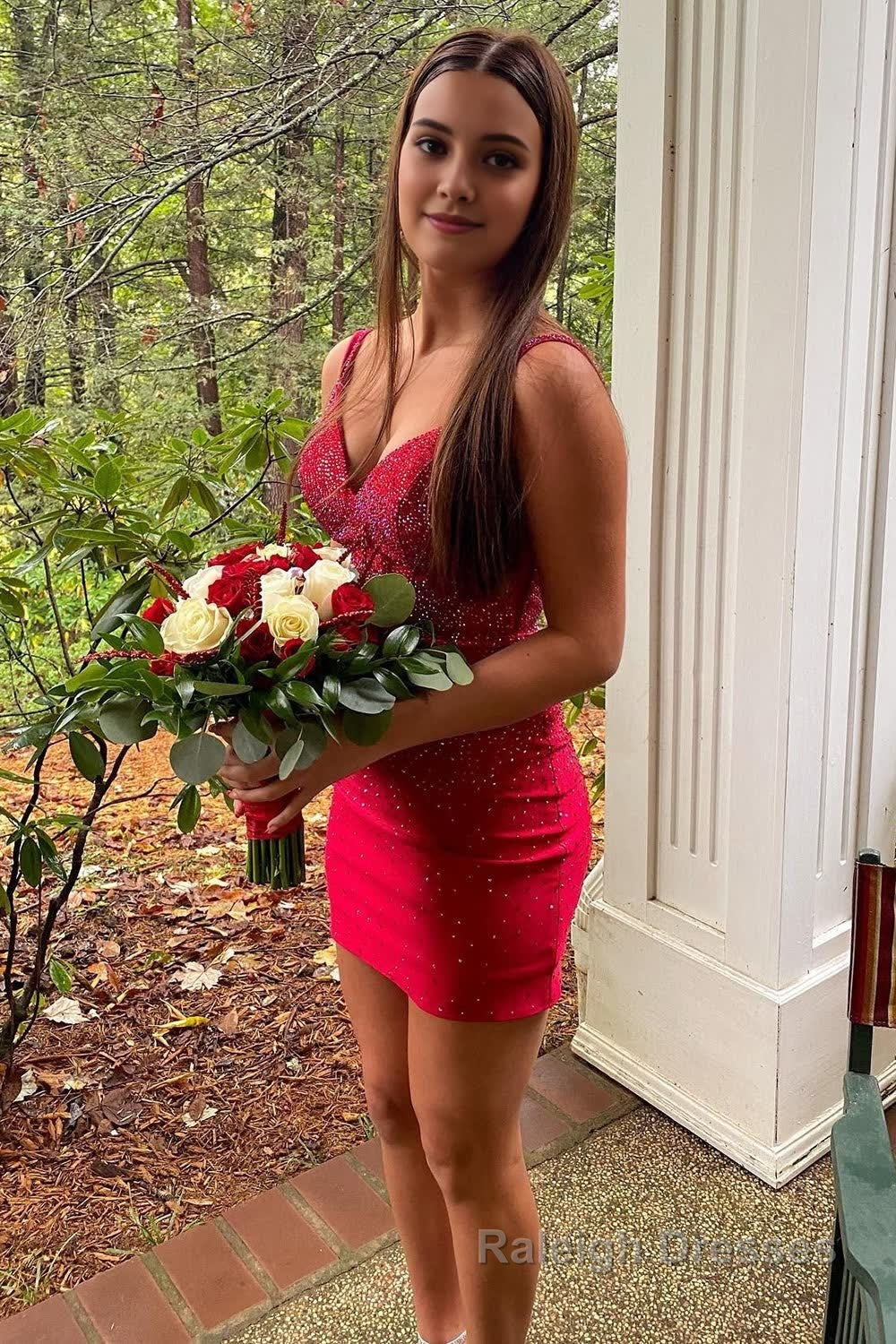 Red Spaghetti Straps Tight Homecoming Dress